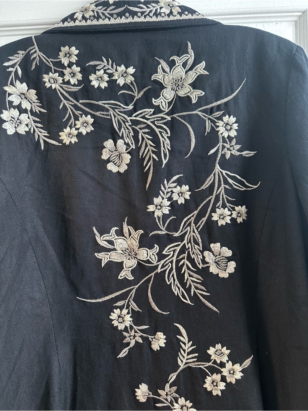 paparazzi Black Coat with White Floral Embroidery - Picture 6 of 7